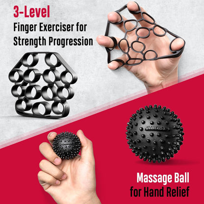 Grip Strength Trainer, Hand Gripper Strengthener Kit - 6 Pack with Adjustable Resistance Forearm Strengthener, Forearm Exerciser and Massage Balls for Hand Therapy, Grip Training
