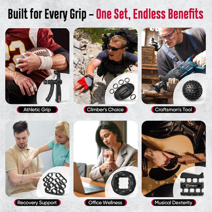 Grip Strength Trainer, Hand Gripper Strengthener Kit - 6 Pack with Adjustable Resistance Forearm Strengthener, Forearm Exerciser and Massage Balls for Hand Therapy, Grip Training