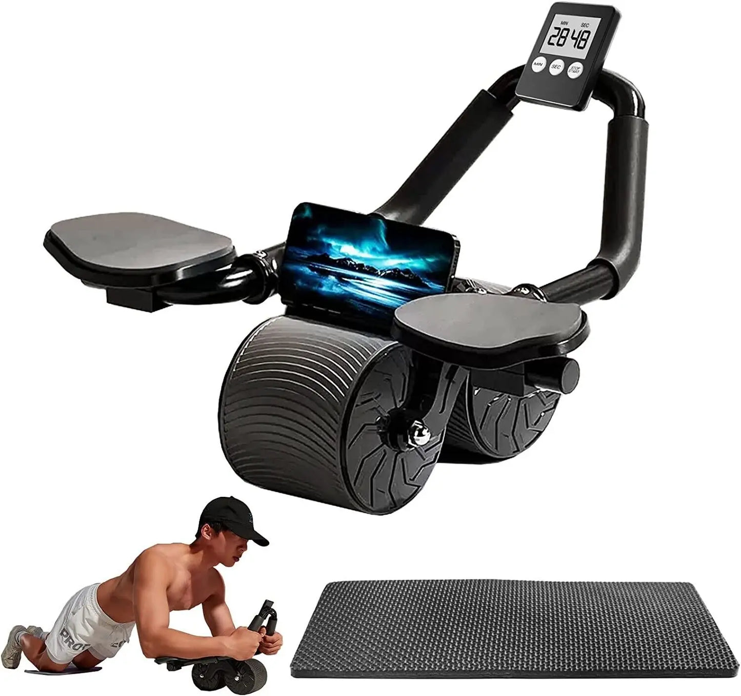 Automatic Rebound Ab Roller Wheel with Timer, Ergonomic Design, Non-Slip Grips, Ab Workout Equipment for Core Muscle Training, at Home Gym Gear