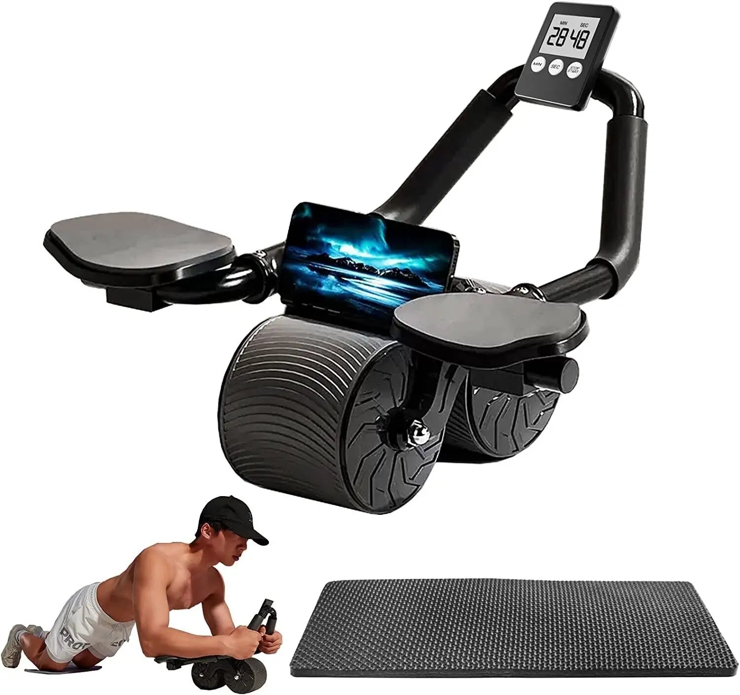 Automatic Rebound Ab Roller Wheel with Timer, Ergonomic Design, Non-Slip Grips, Ab Workout Equipment for Core Muscle Training, at Home Gym Gear