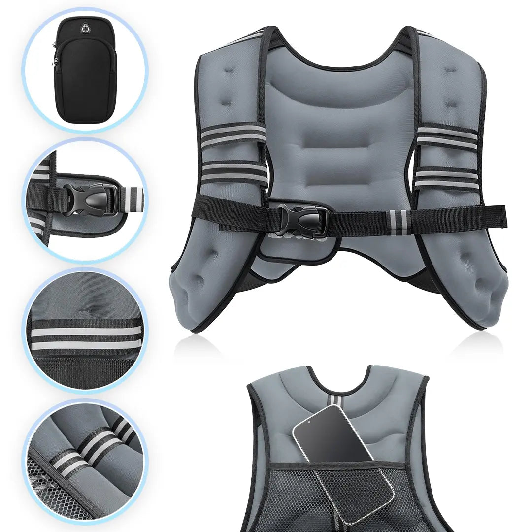 【Dealsforyoudays】Zelus Weighted Vests,6/8/12/16/20/25/30Lb Rucking Vest with Detachable Phone Pouch&Reflective Stripes&Adjustable Straps|Exercise Equipment & Workout Enhancer for Motivational Walking,Strength Training,Running #Tiktokshopdealsforyoudays