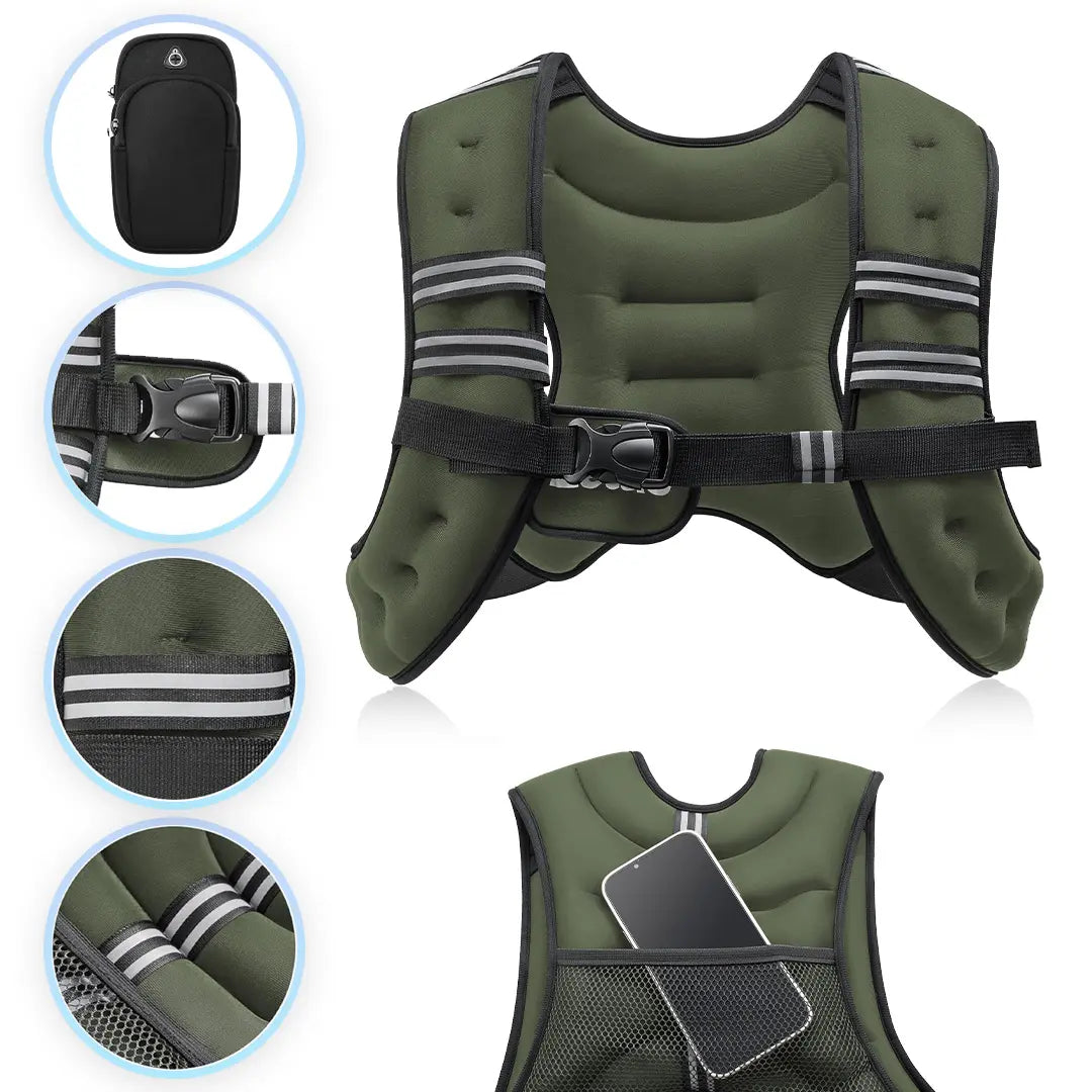 【Dealsforyoudays】Zelus Weighted Vests,6/8/12/16/20/25/30Lb Rucking Vest with Detachable Phone Pouch&Reflective Stripes&Adjustable Straps|Exercise Equipment & Workout Enhancer for Motivational Walking,Strength Training,Running #Tiktokshopdealsforyoudays