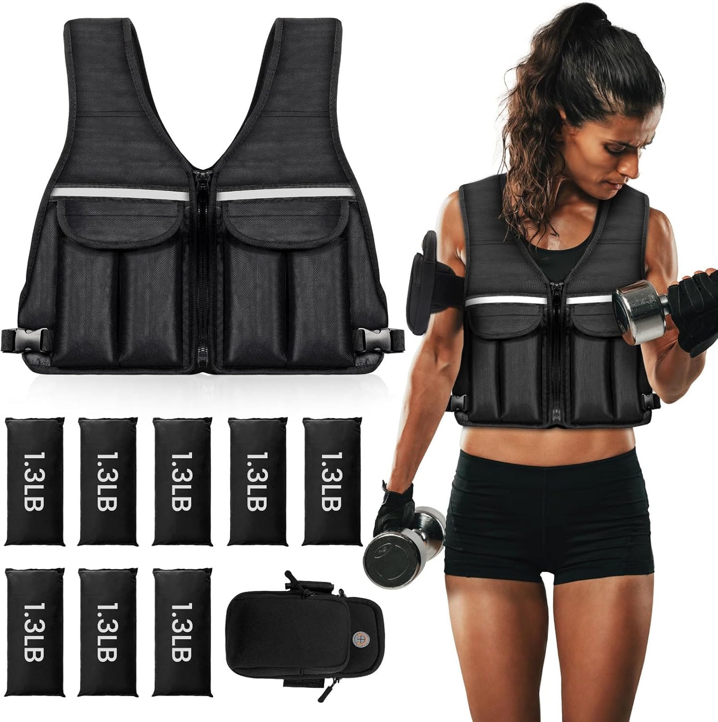 Adjustable Weighted Vest, 0-10 Lb/0-12 Lb/0-18 Lb Weight Vest for Women and Man with 8 Removable Sandbag and Pocket | Weighted Vest for Walking, Running, Weight Loss, Strength Training