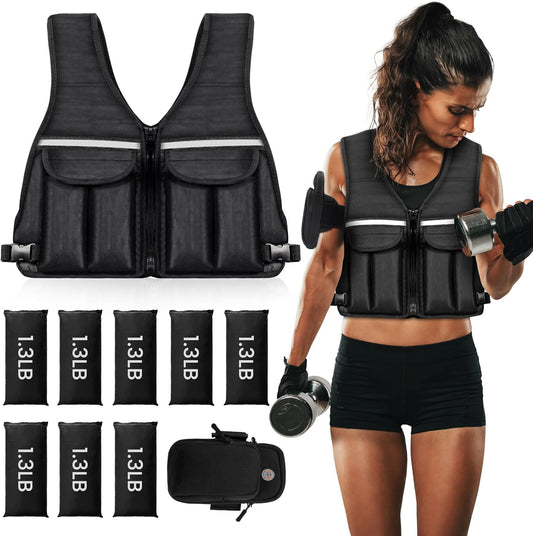 Adjustable Weighted Vest, 0-10 Lb/0-12 Lb/0-18 Lb Weight Vest for Women and Man with 8 Removable Sandbag and Pocket | Weighted Vest for Walking, Running, Weight Loss, Strength Training