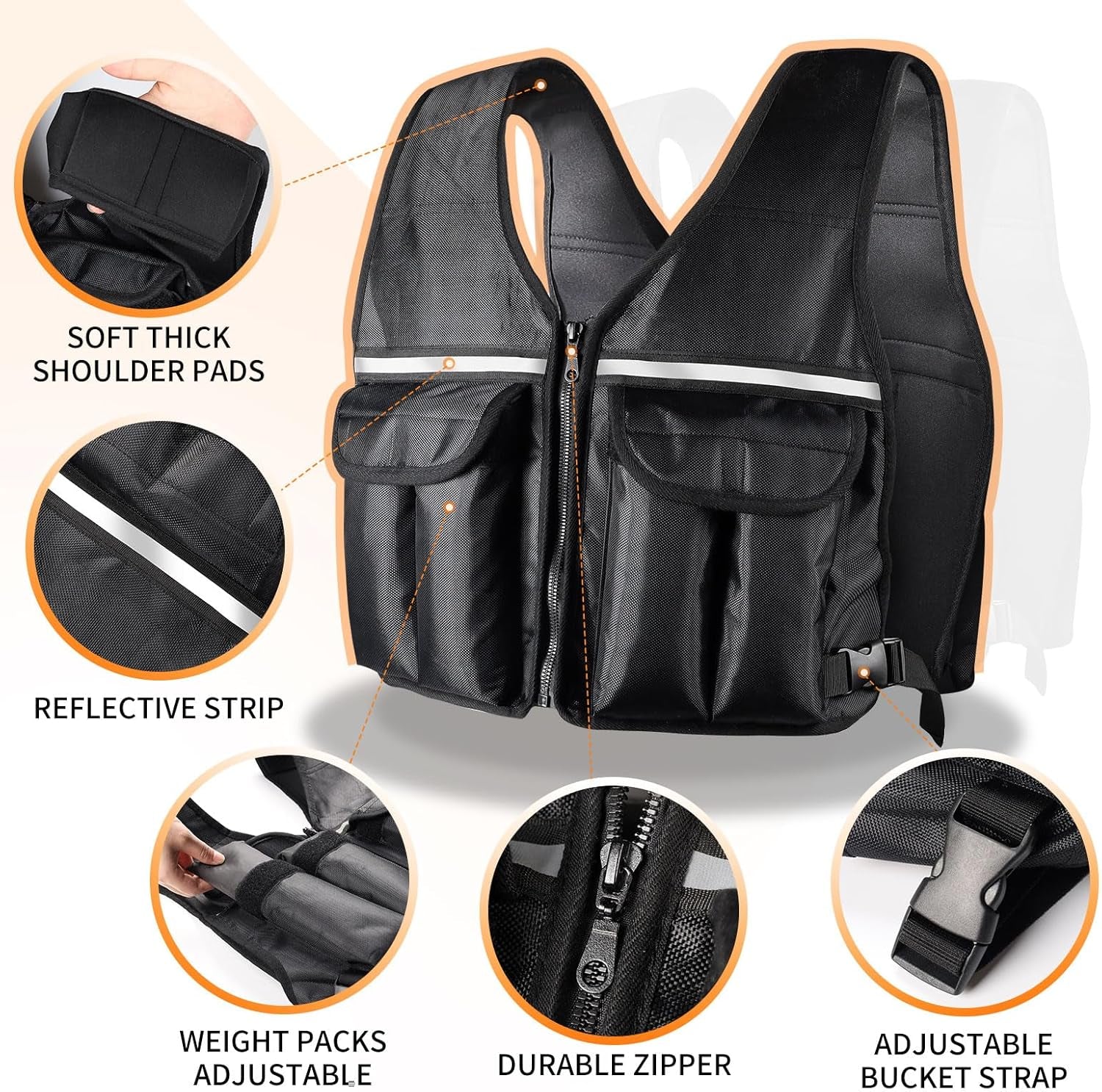 Adjustable Weighted Vest, 0-10 Lb/0-12 Lb/0-18 Lb Weight Vest for Women and Man with 8 Removable Sandbag and Pocket | Weighted Vest for Walking, Running, Weight Loss, Strength Training